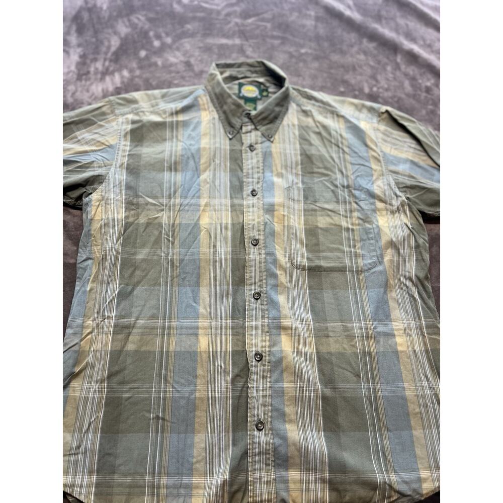 Cabelas Green Plaid Short Sleeve Button Up Shirt Mens L Reg